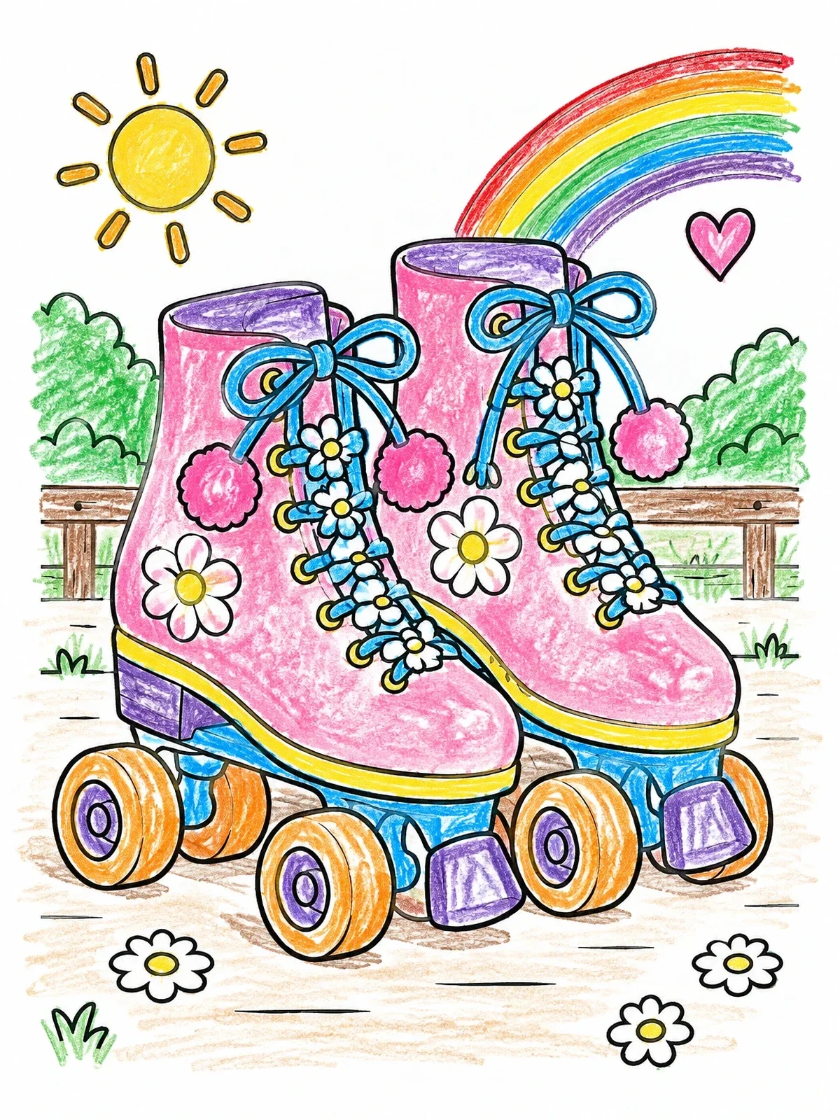 Colored example of the Retro Roller Skates With Flowers coloring page