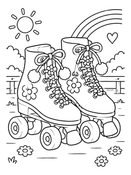 Free printable Retro Roller Skates With Flowers coloring page