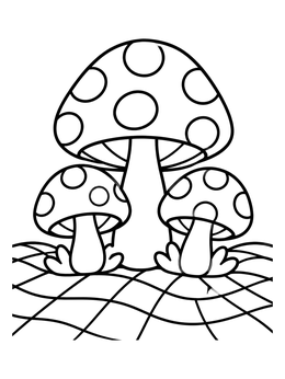 Free printable Retro Spotted Mushrooms On Wavy Ground coloring page