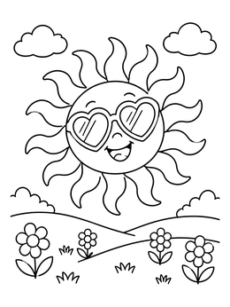 Free printable Retro Sun With Heart Sunglasses coloring page