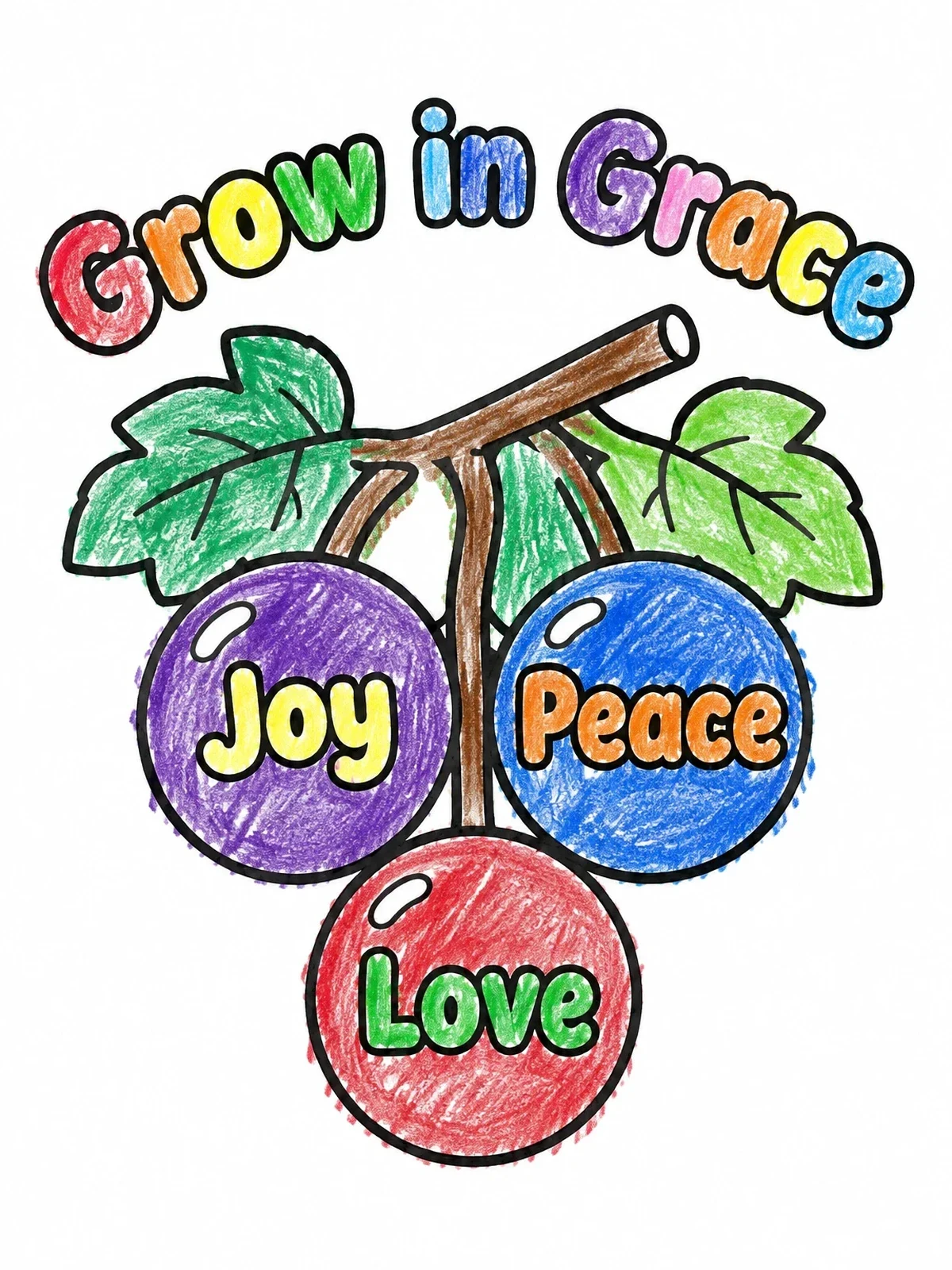 Colored example of the Grow In Grace Fruit Of The Spirit coloring page