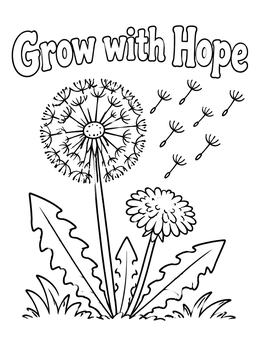 Free printable Grow With Hope Dandelion coloring page