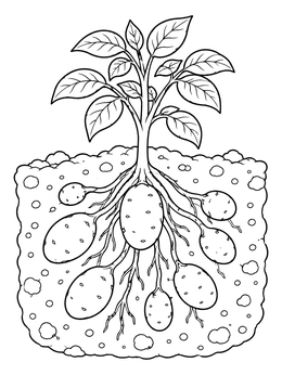 Free printable Growing Potato Plant Underground Cutaway coloring page