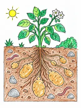 Growing Potato Plant Underground View – Potato Plants Coloring Page