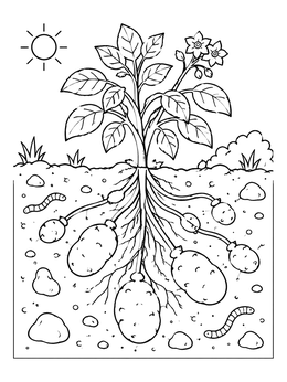 Free printable Growing Potato Plant Underground View coloring page