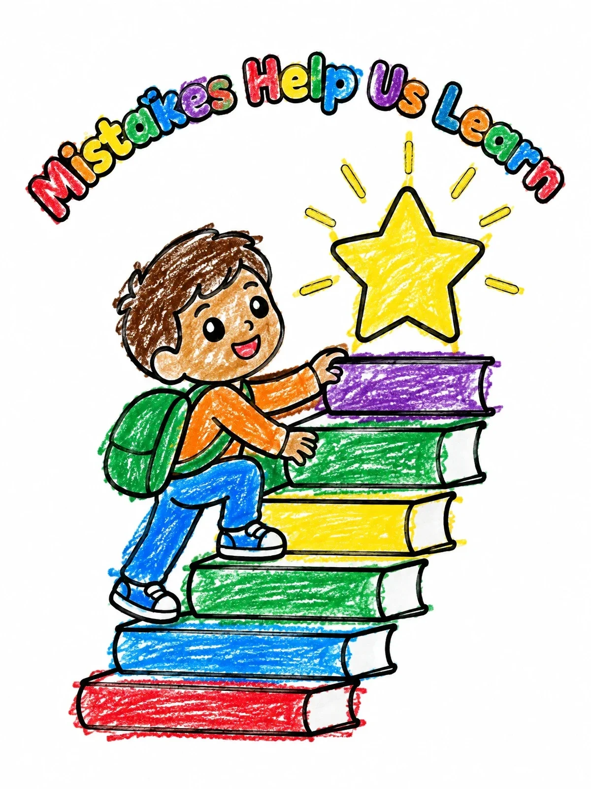 Colored example of the Boy Climbing Book Stairs To Star coloring page