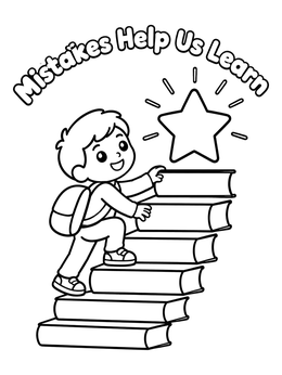 Free printable Boy Climbing Book Stairs To Star coloring page