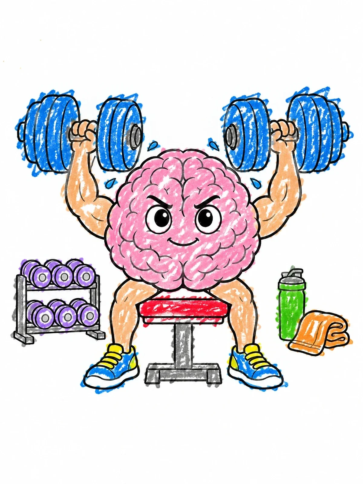 Colored example of the Brain Lifting Heavy Dumbbells coloring page