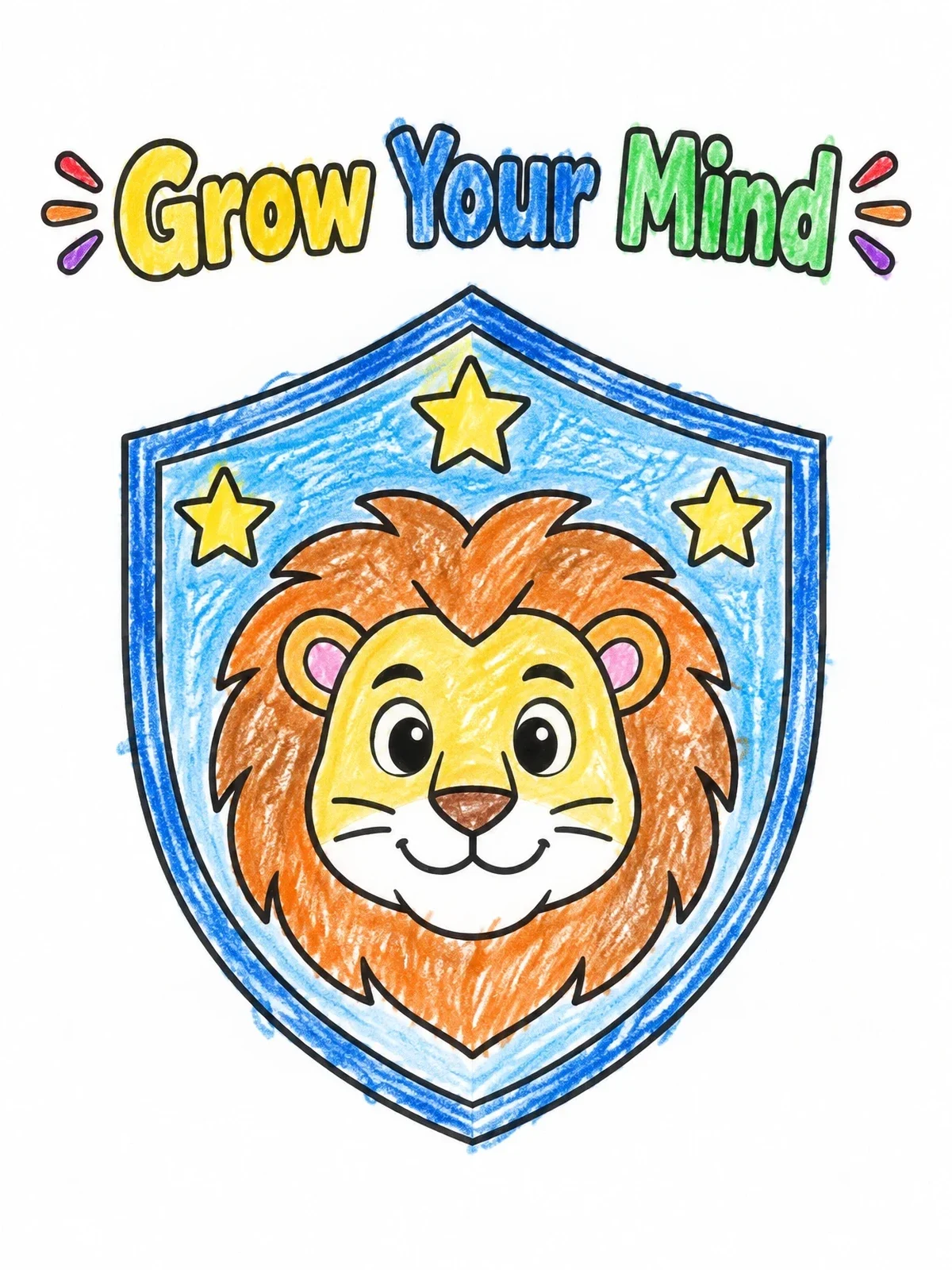 Colored example of the Brave Lion Courage Badge coloring page