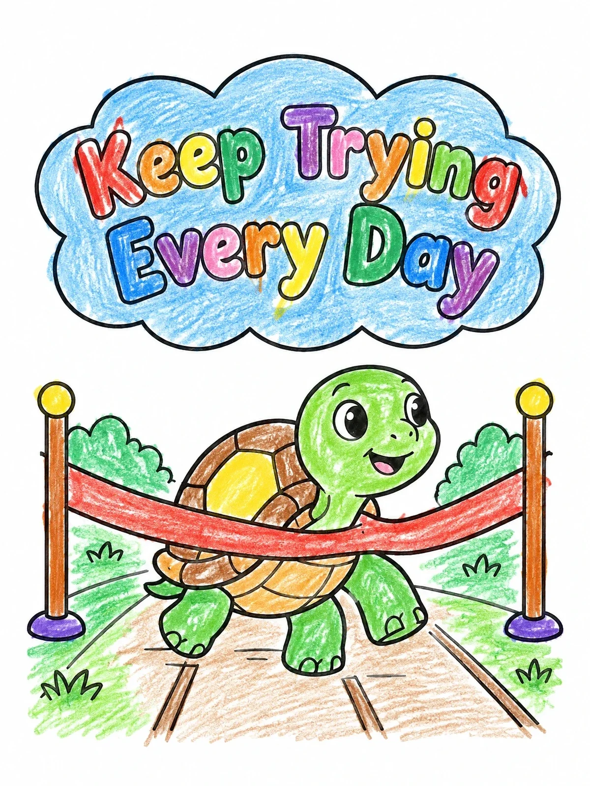 Colored example of the Determined Turtle Crossing Finish Line coloring page