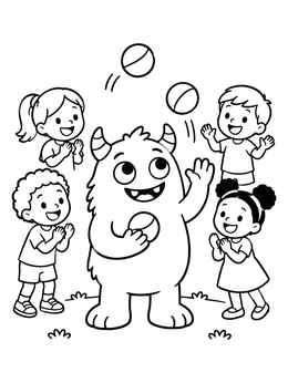Free printable Friendly Monster Learning To Juggle coloring page