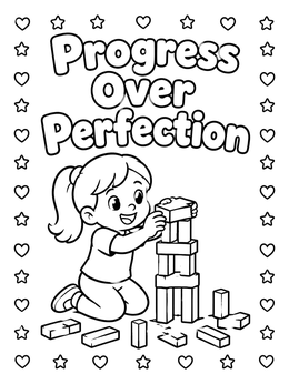 Free printable Progress Over Perfection Block Tower coloring page