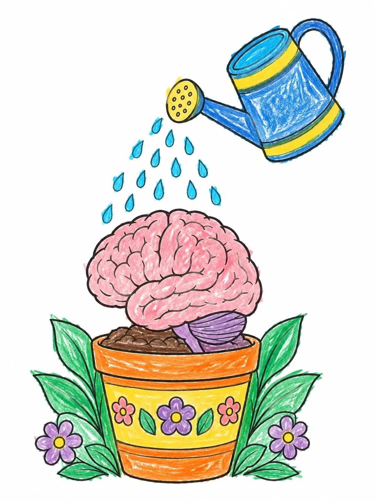 Colored example of the Watering A Growing Brain In A Pot coloring page