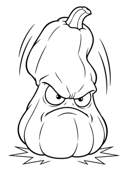 An angry squash coloring page showing a frowning vegetable slamming onto the ground.
