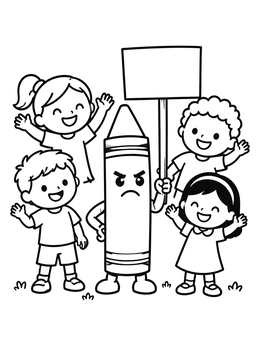 Free printable Grumpy Crayon With Happy Children coloring page