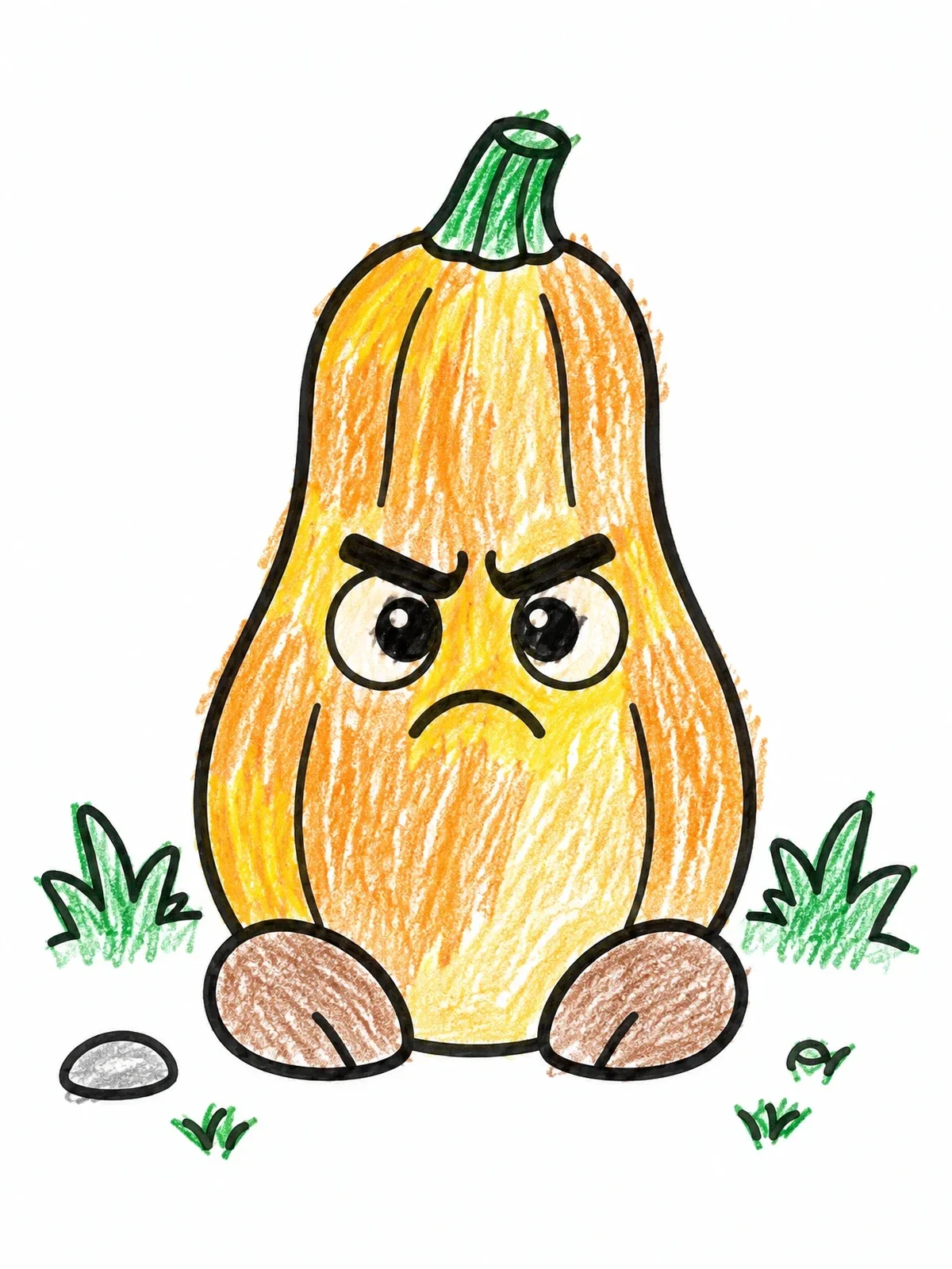 Colored example of the Grumpy Little Butternut Squash coloring page