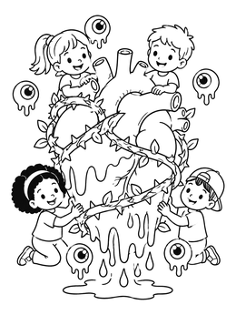 Free printable Kids With Melting Heart And Eyeballs coloring page
