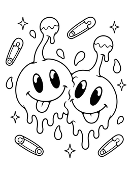 Free printable Melting Alien Smiley Faces coloring page