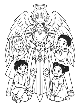Free printable Guardian Angel Knight With Children coloring page