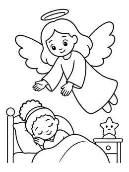 Free printable Guardian Angel Watching Sleeping Child coloring page
