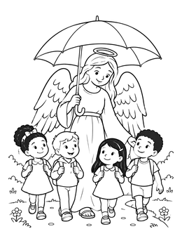 Free printable Guardian Angel Protecting Walking Children coloring page