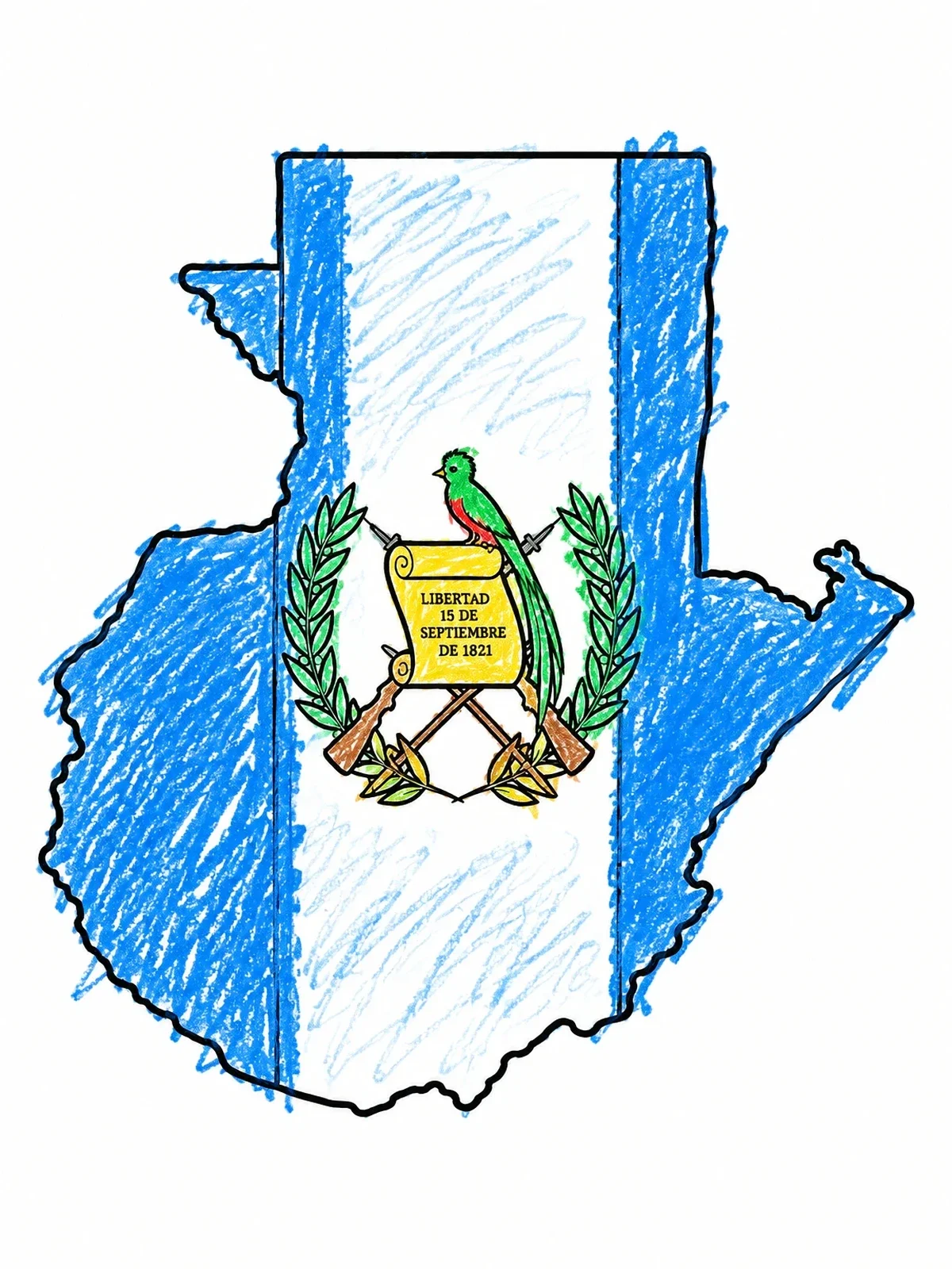 Colored example of the Guatemala Map Flag And Emblem coloring page