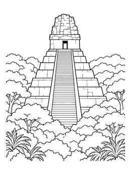 Free printable Tikal Mayan Temple In Rainforest coloring page