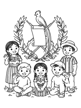 Free printable Guatemalan Coat Of Arms And Children coloring page