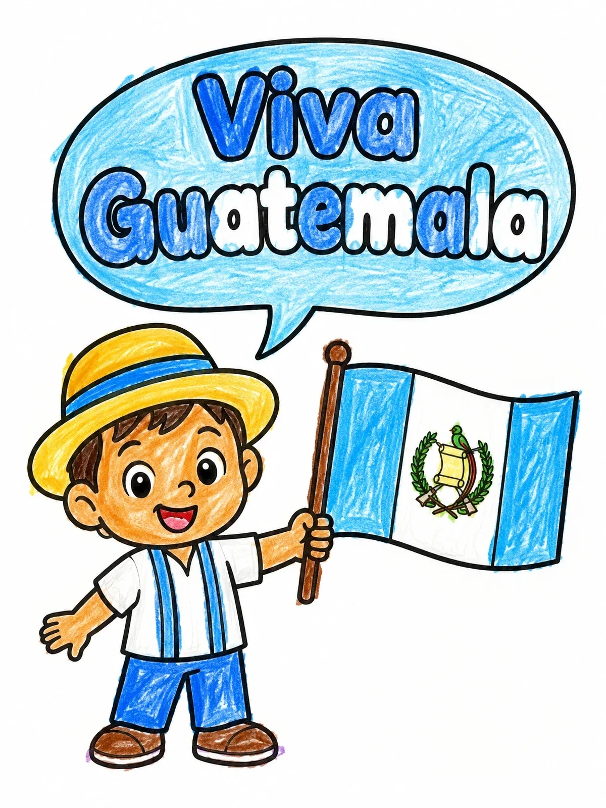 Colored example of the Boy Holding Guatemala Flag coloring page