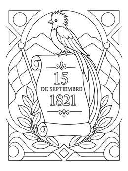 Free printable Guatemalan Independence Scroll And Quetzal coloring page
