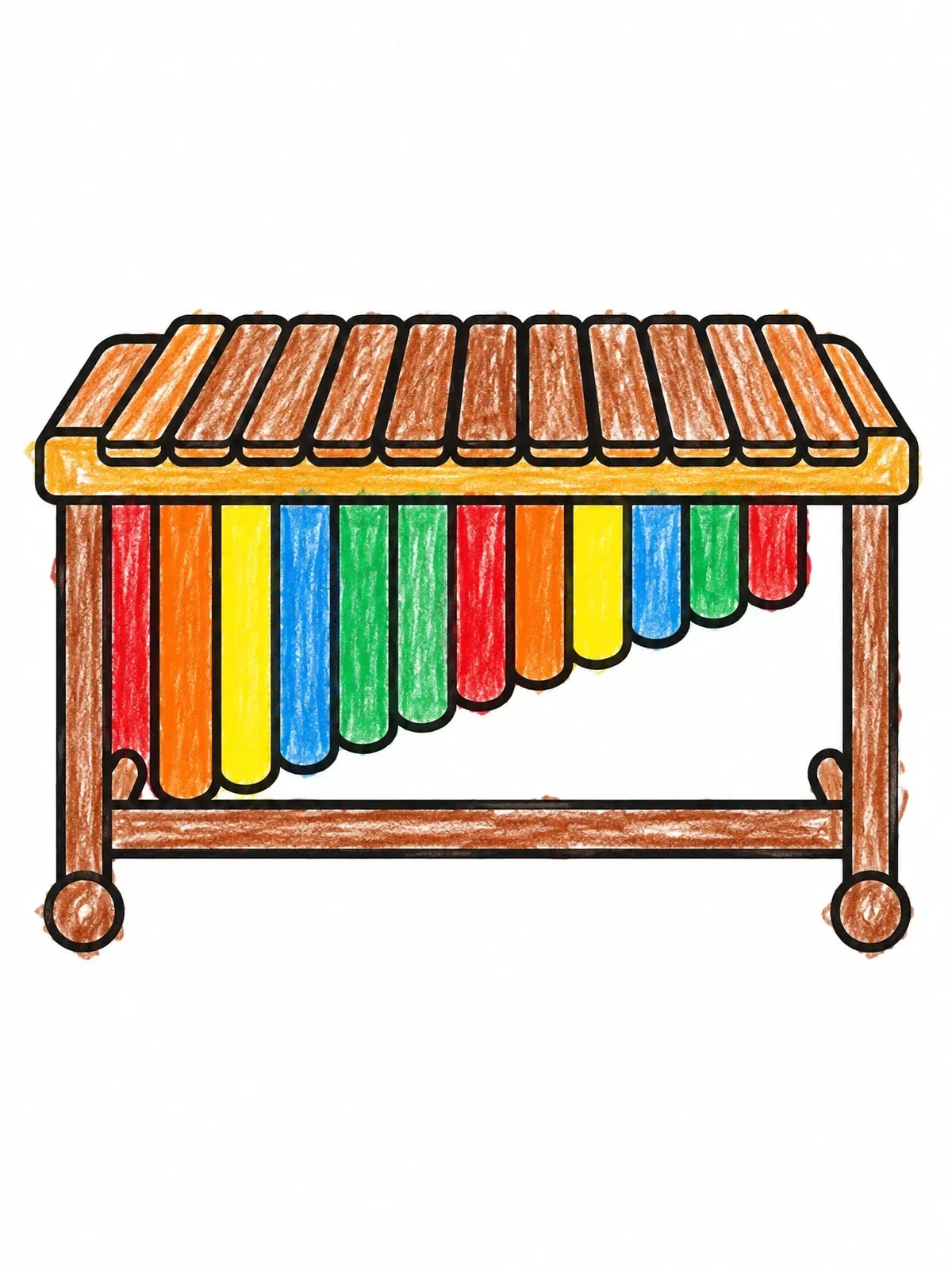 Colored example of the Traditional Guatemalan Wooden Marimba coloring page