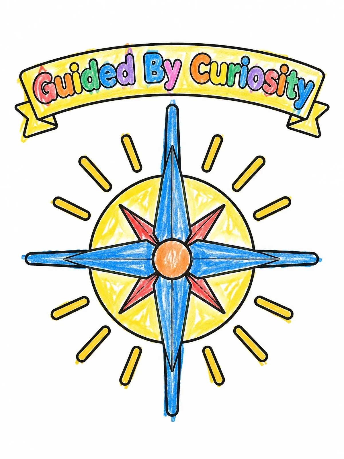 Colored example of the Guided By Curiosity Compass Rose coloring page