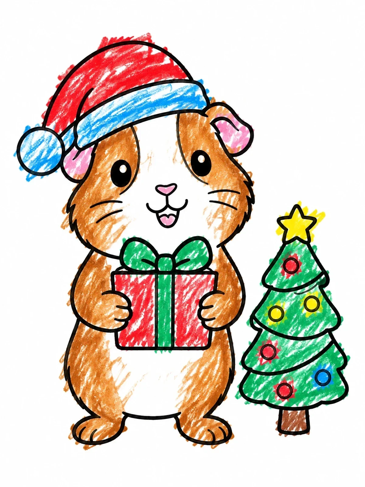Colored example of the Guinea Pig With Christmas Gift coloring page