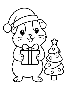 Free printable Guinea Pig With Christmas Gift coloring page