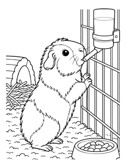 Free printable Guinea Pig Drinking Water coloring page
