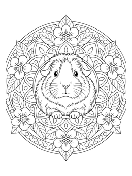 Free printable Guinea Pig In Floral Mandala coloring page