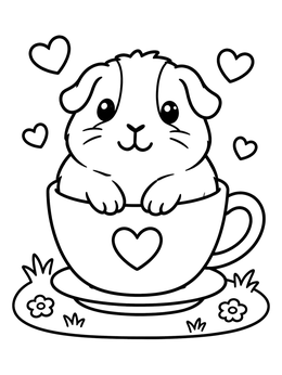 Free printable Cute Guinea Pig In A Teacup coloring page