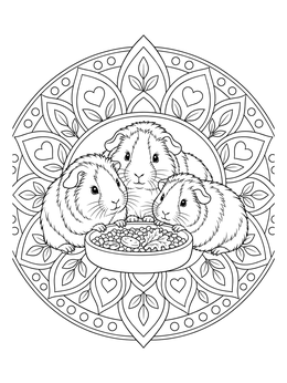 Free printable Guinea Pigs At Food Bowl Mandala coloring page