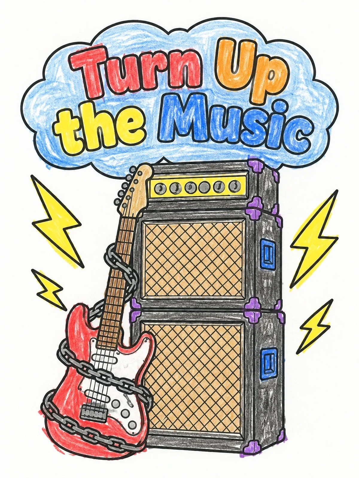 Colored example of the Electric Guitar And Stage Amplifiers coloring page