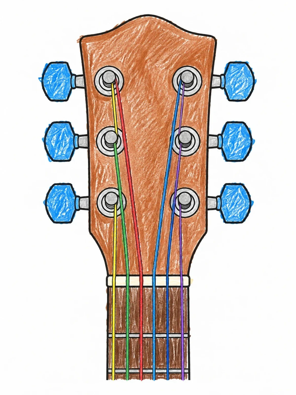 Colored example of the Guitar Headstock With Tuning Pegs coloring page