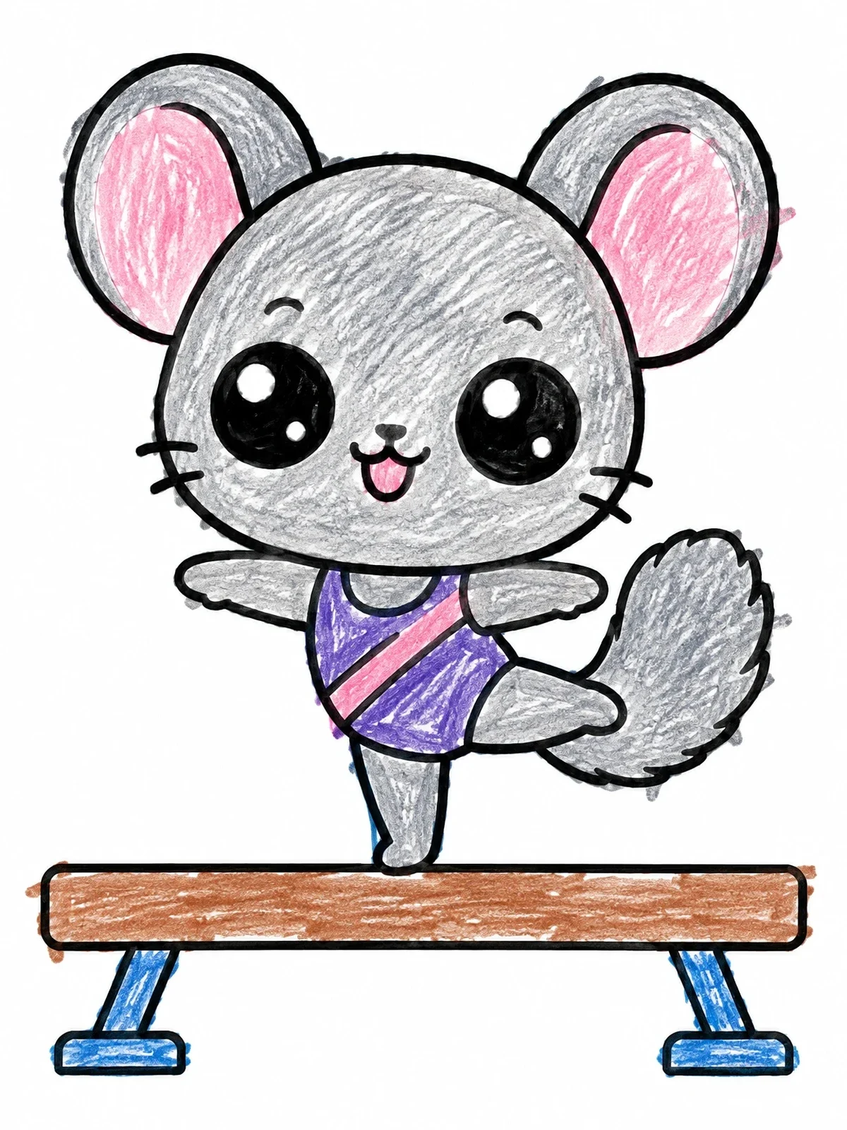 Colored example of the Gymnast Chinchilla On Balance Beam coloring page