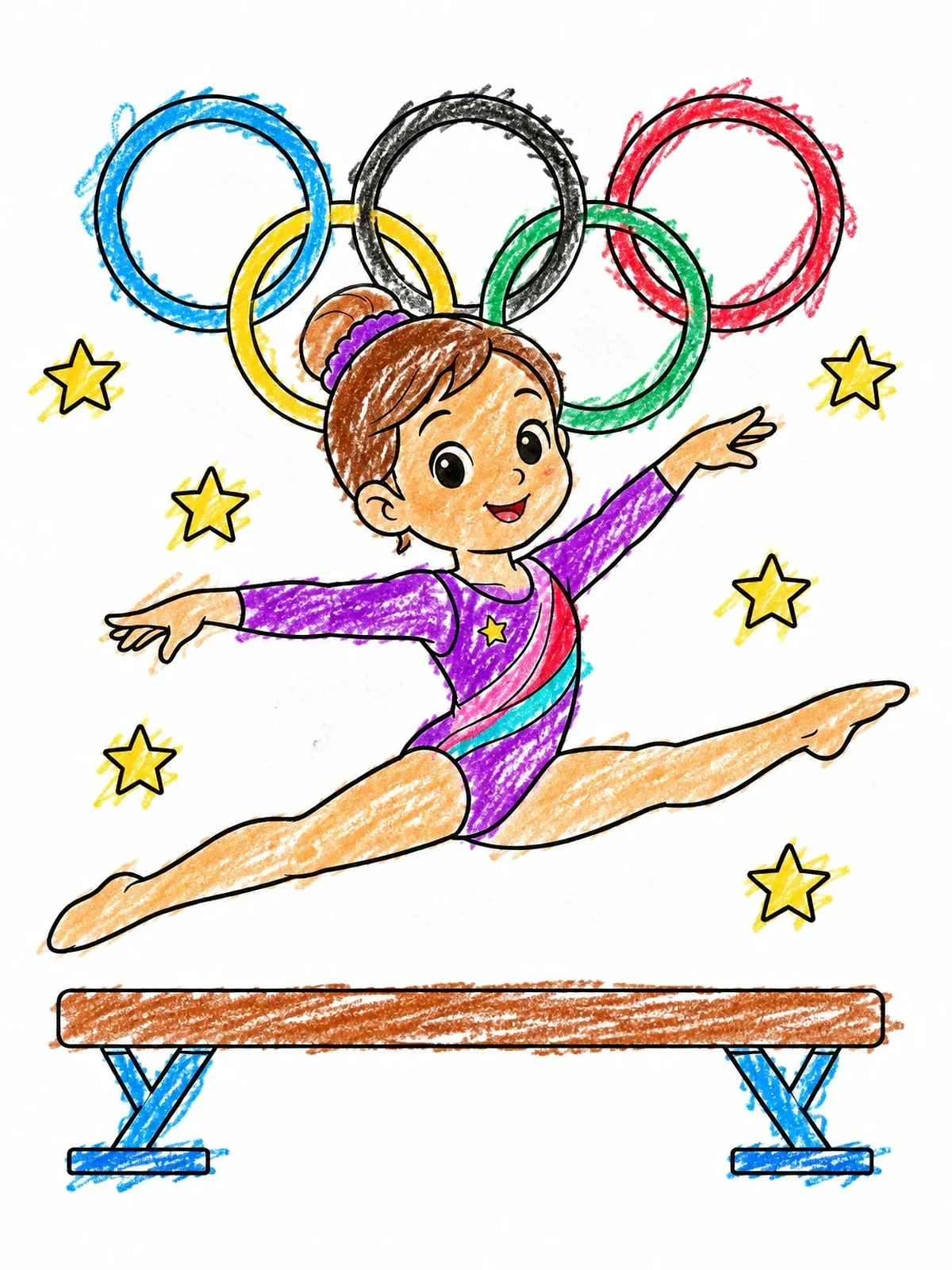 Colored example of the Gymnast Leaping Over Balance Beam coloring page