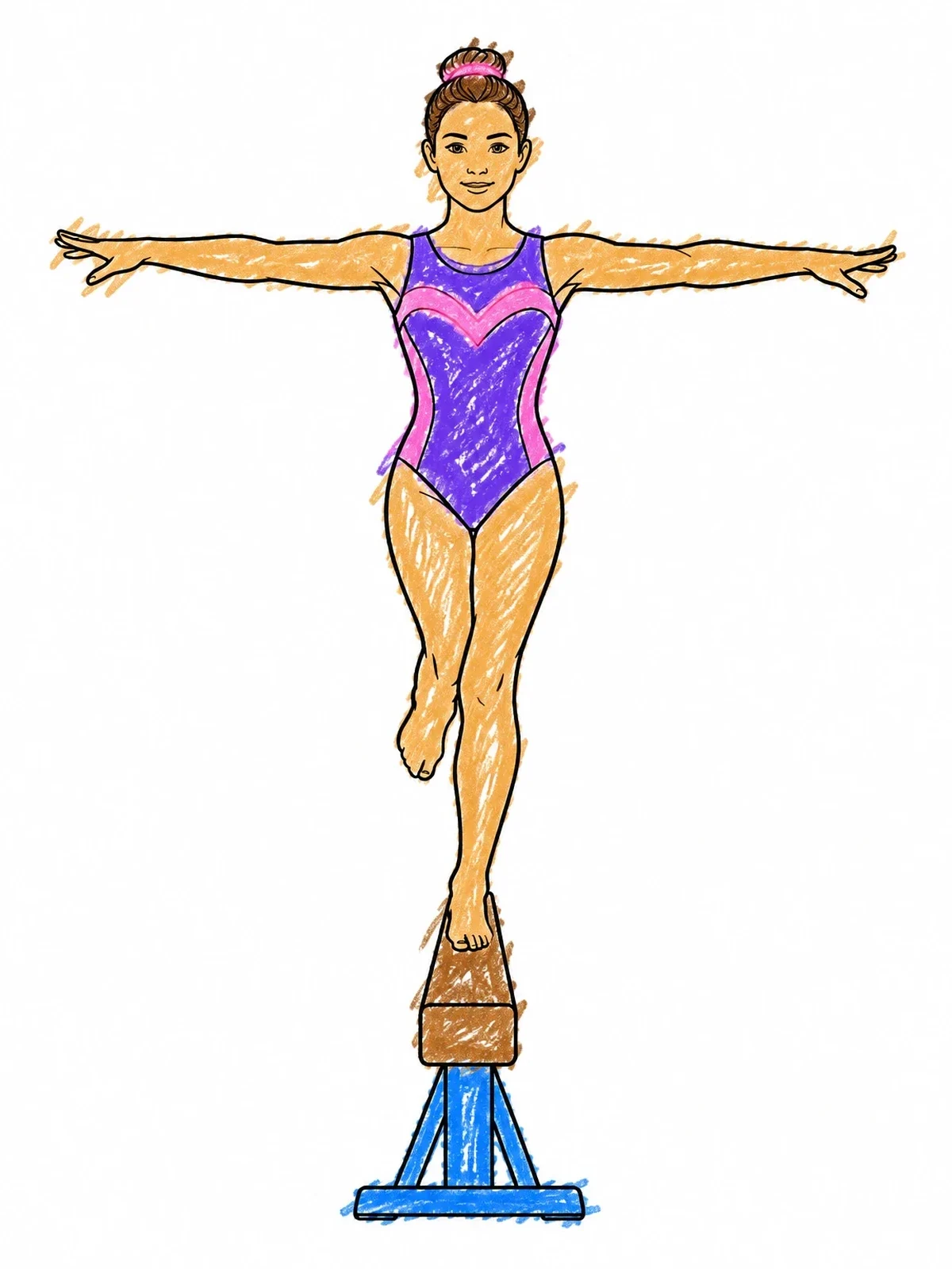 Colored example of the Gymnast Balancing On The Beam coloring page