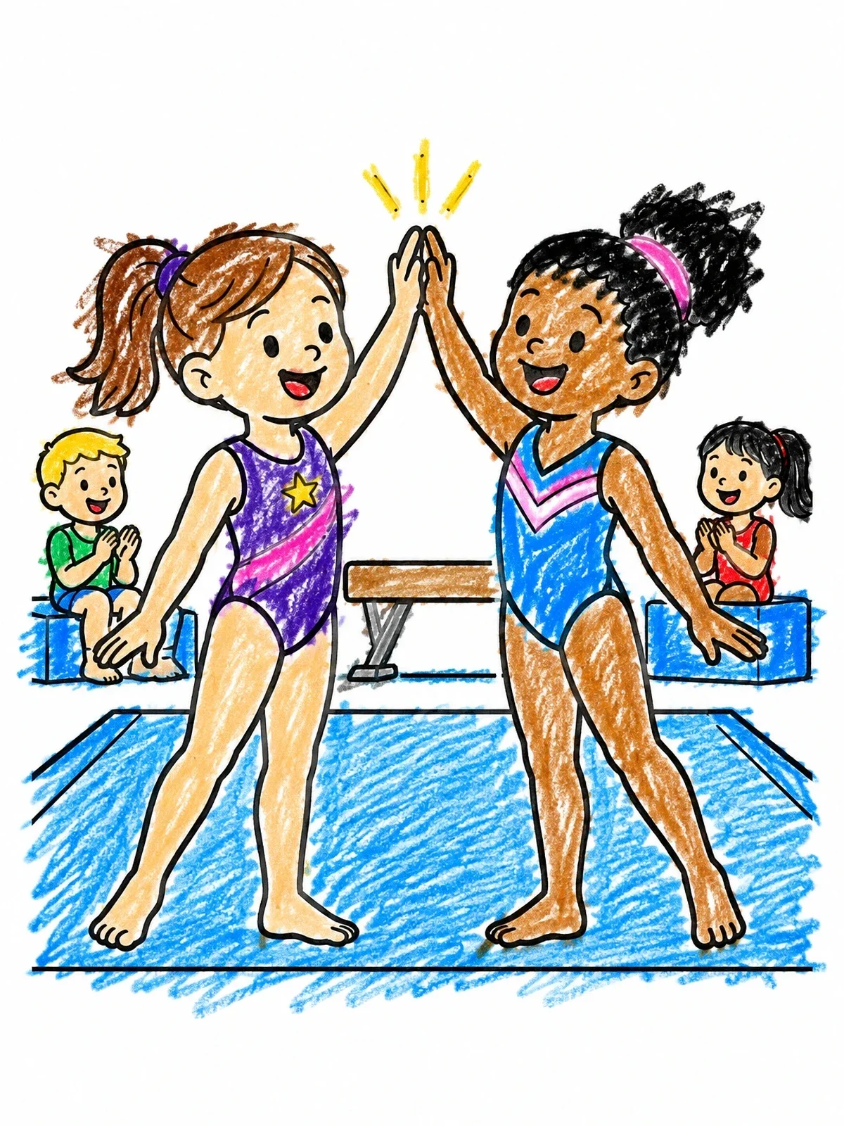 Colored example of the Gymnast Friends High Five coloring page