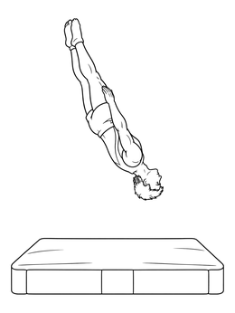 A gymnast leaping in mid-air in this gymnastics coloring page.