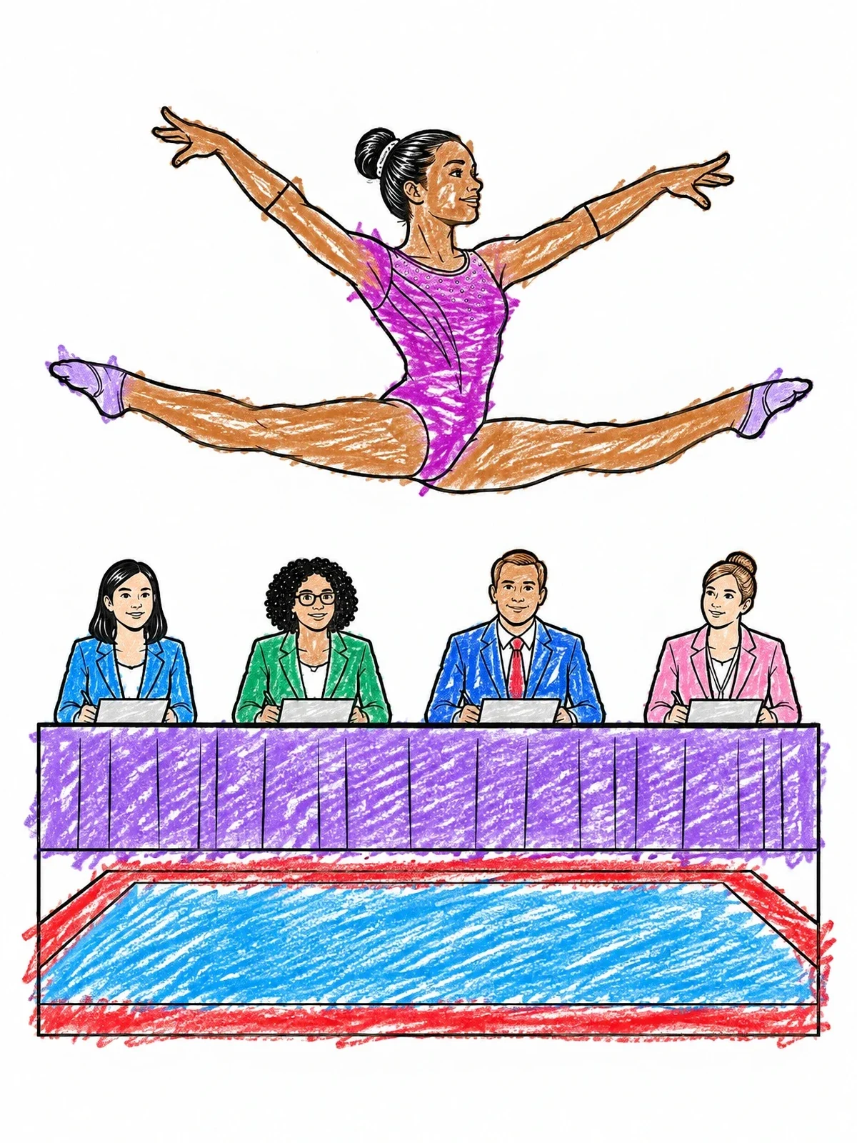 Colored example of the Gymnast Performing A Split Leap coloring page