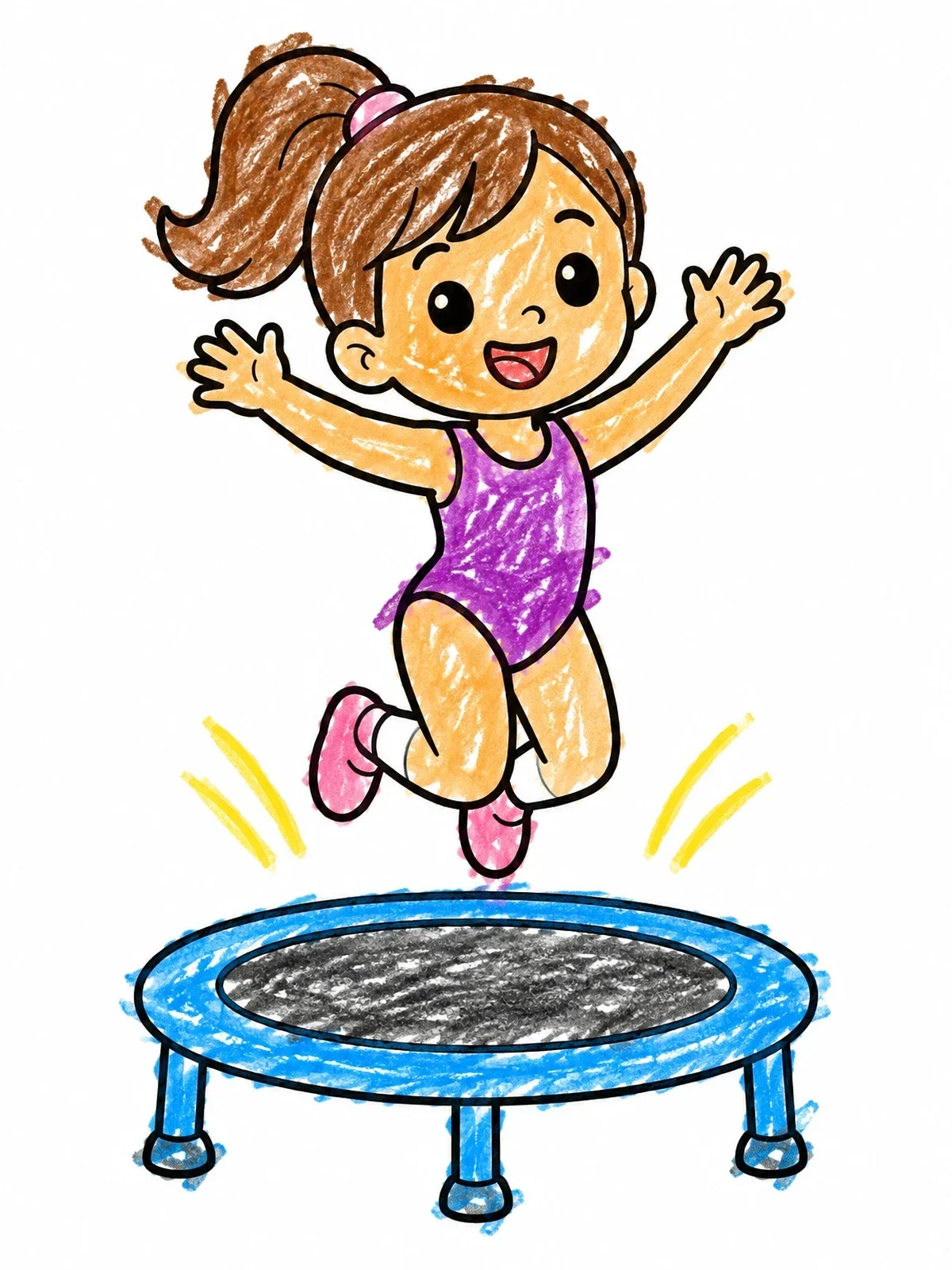 Colored example of the Happy Girl On Mini Trampoline coloring page