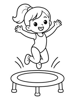 Free printable Happy Girl On Mini Trampoline coloring page