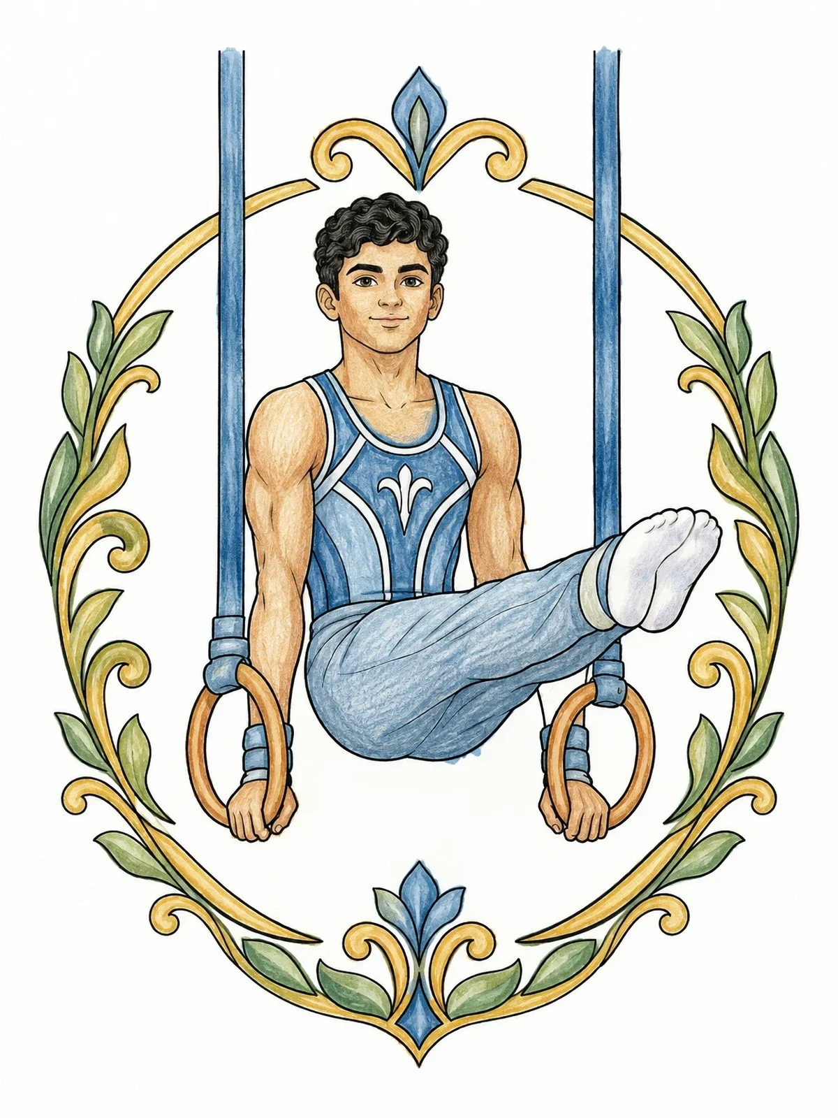 Colored example of the Male Gymnast On Still Rings coloring page
