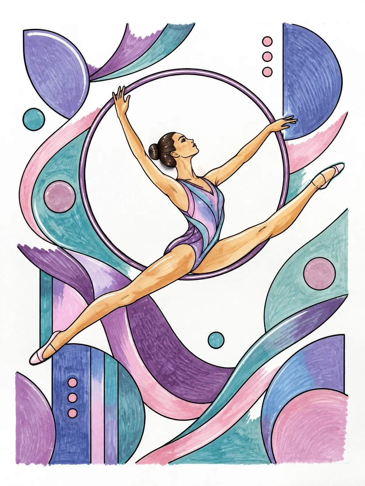 Colored example of the Rhythmic Gymnast Leaping With Hoop coloring page